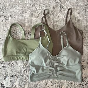 Set of Three Sports Bras in Green and Brown